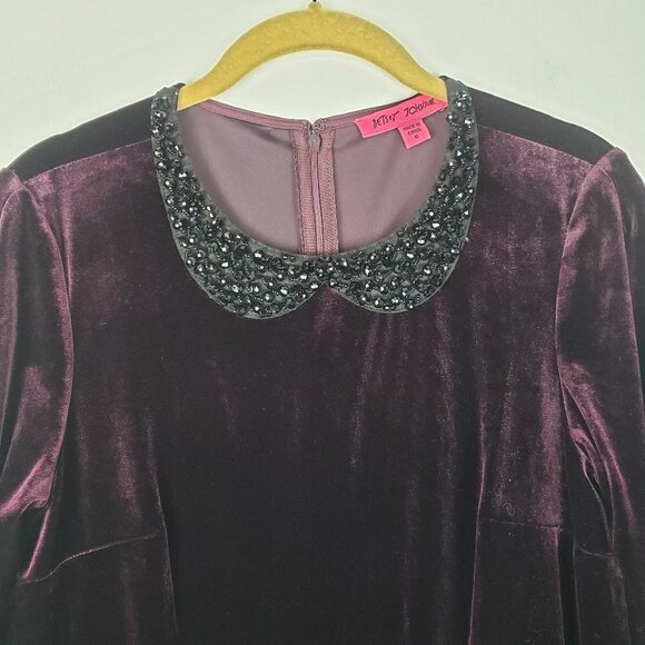 Betsey Johnson Peter Pan Collar Dress Burgundy Velvet Jeweled Goth Womens Size 6 - Picture 4 of 9